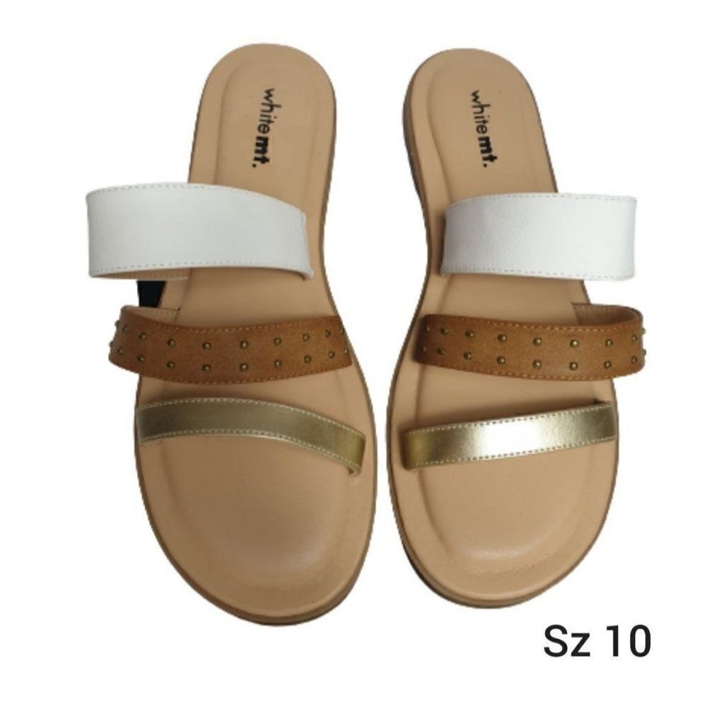 Women's Sandals Size 10 "ARBY" Slide On Strappy Flats by White Mt Sz 10 NEW